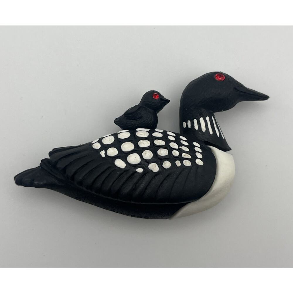 Loon Artisan Fridge Magnet by Clay Critters Jewel Eye Bird Handmade USA